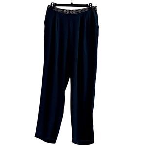 Gryphon New York Womens 100% Silk Beaded Waistband Pants Navy Blue Size 2